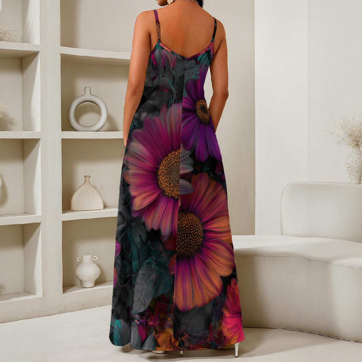 All-Over Print Women's Elegant V-Neck Maxi Dress