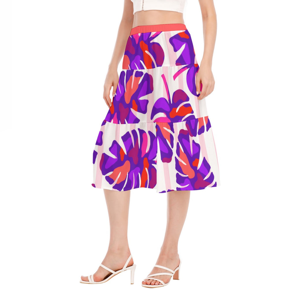 All-Over Print Women's Stitched Pleated Chiffon Skirt