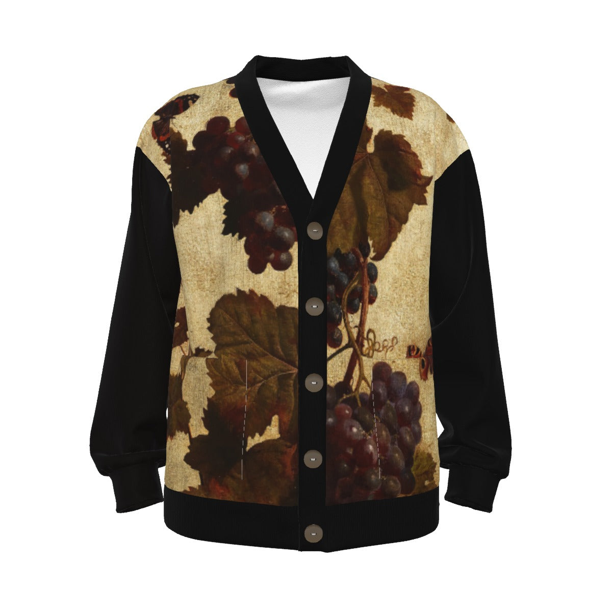 All-Over Print Unisex V-neck Knitted Fleece Cardigan With Button Closure