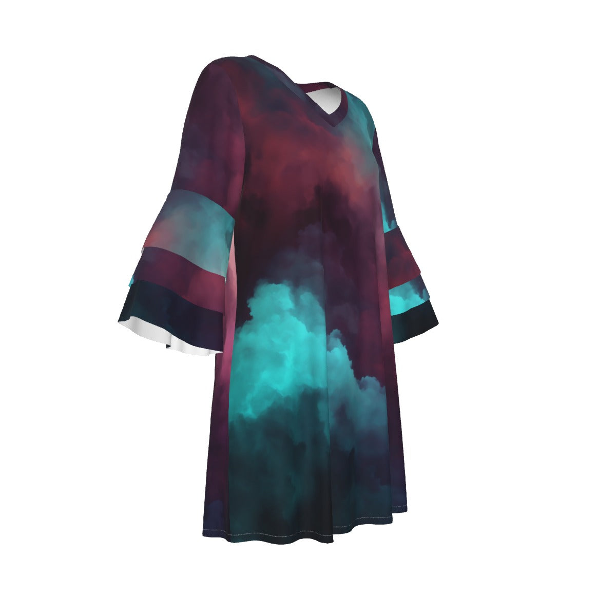 All-Over Print Women's Stacked Ruffle Sleeve Dress