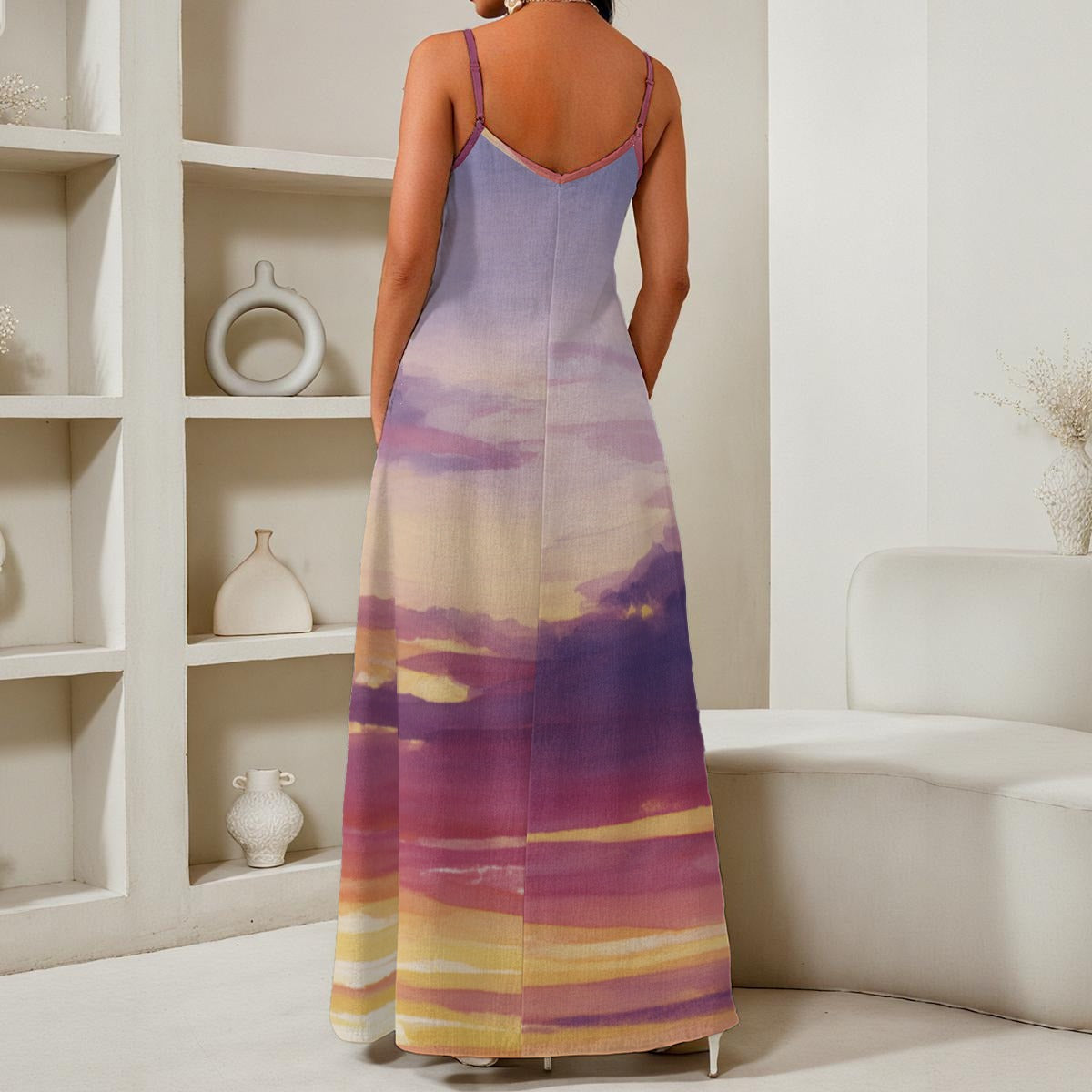 All-Over Print Women's Elegant V-Neck Maxi Dress
