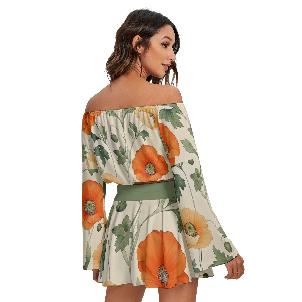All-Over Print Women's Off-shoulder Top And Skirt Set