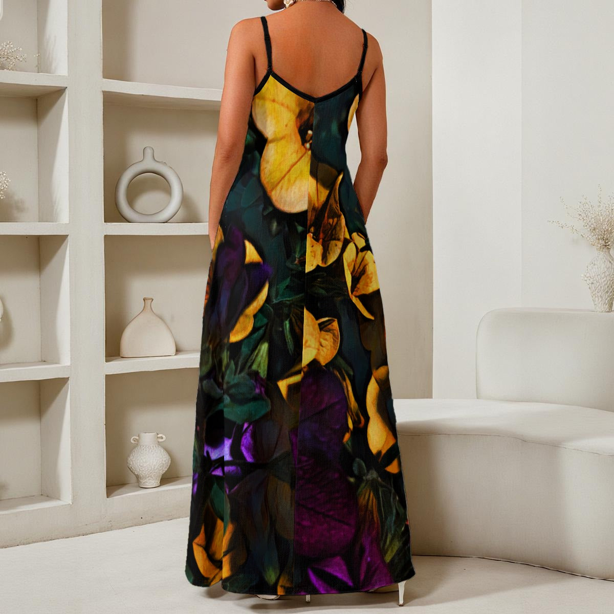 All-Over Print Women's Elegant V-Neck Maxi Dress