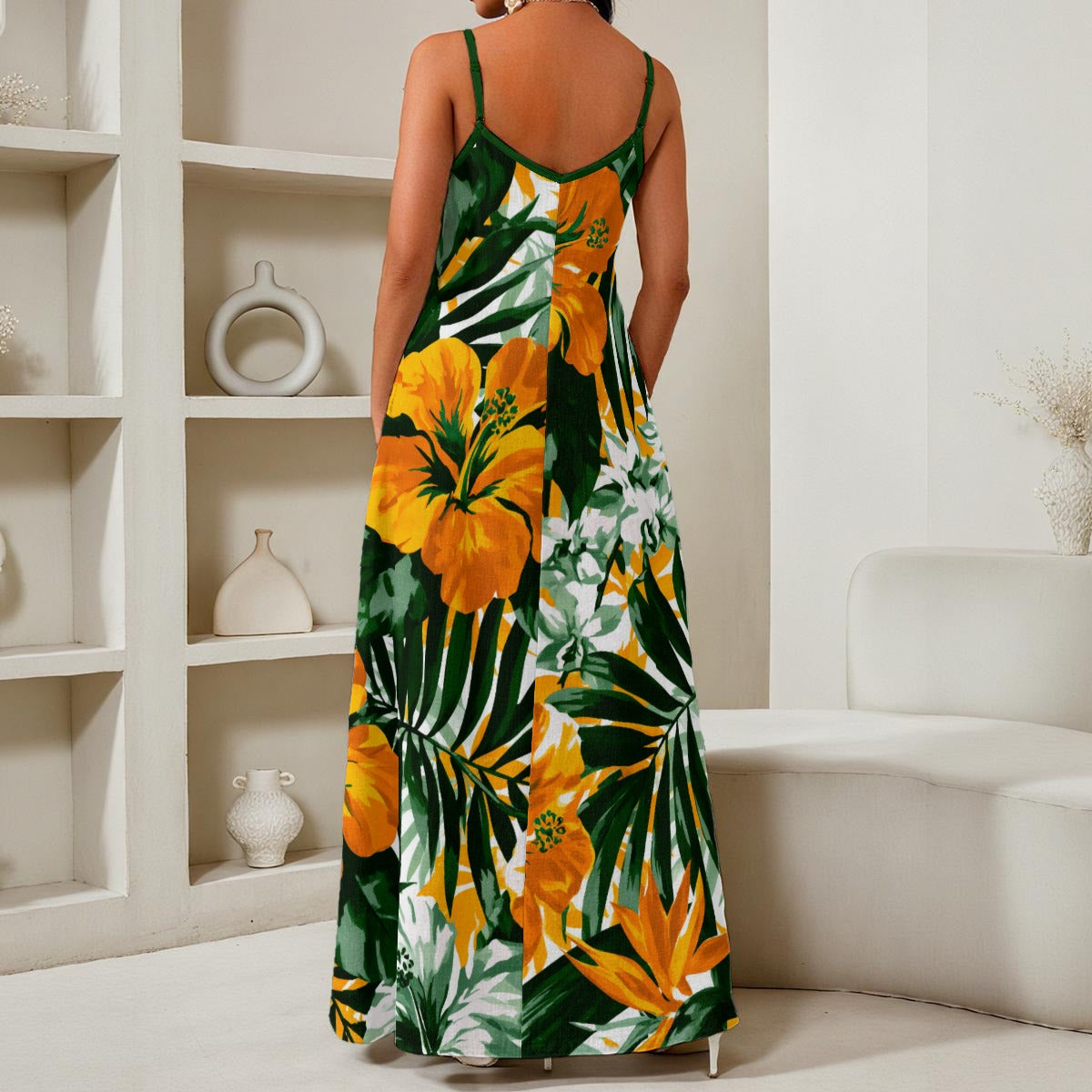 All-Over Print Women's Elegant V-Neck Maxi Dress