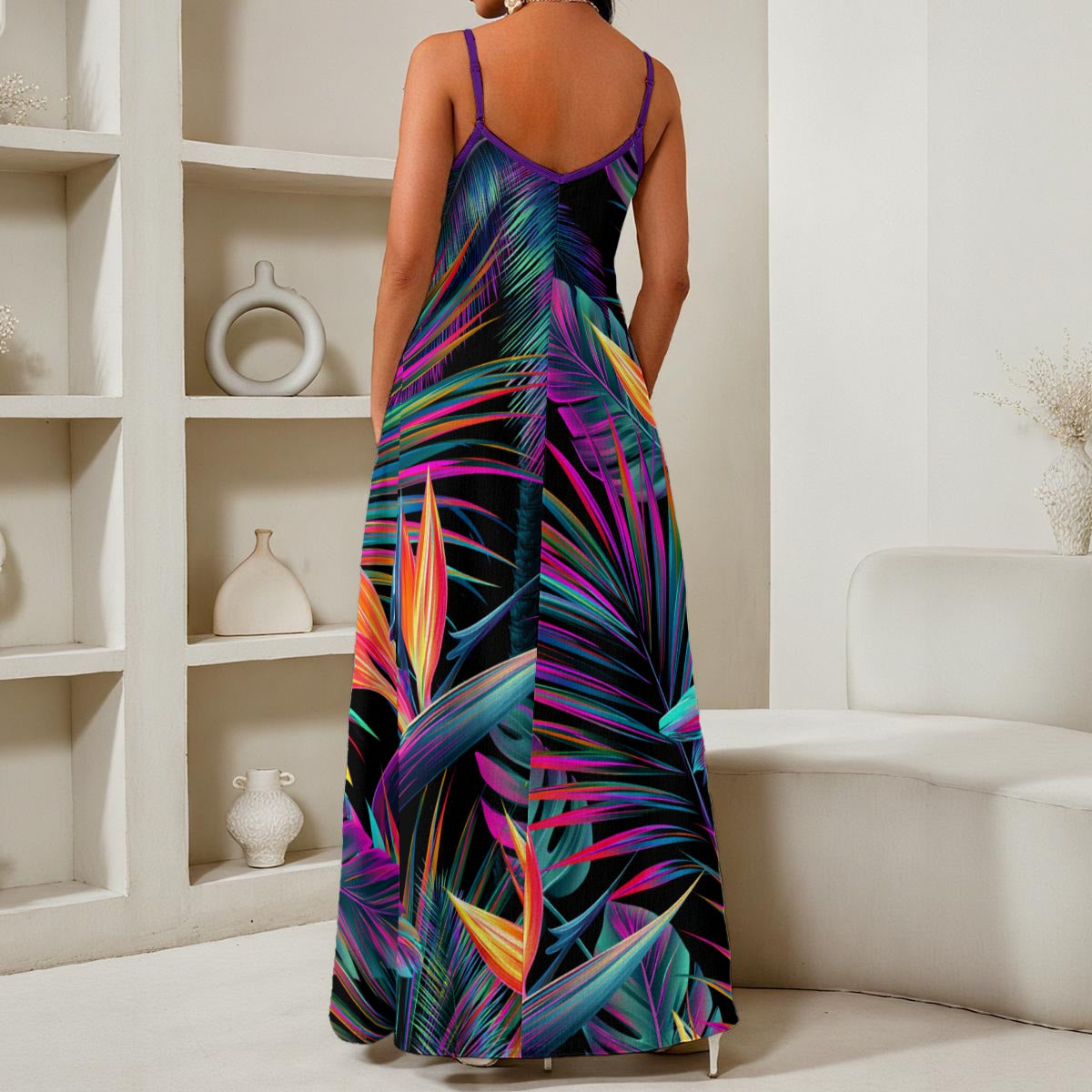All-Over Print Women's Elegant V-Neck Maxi Dress