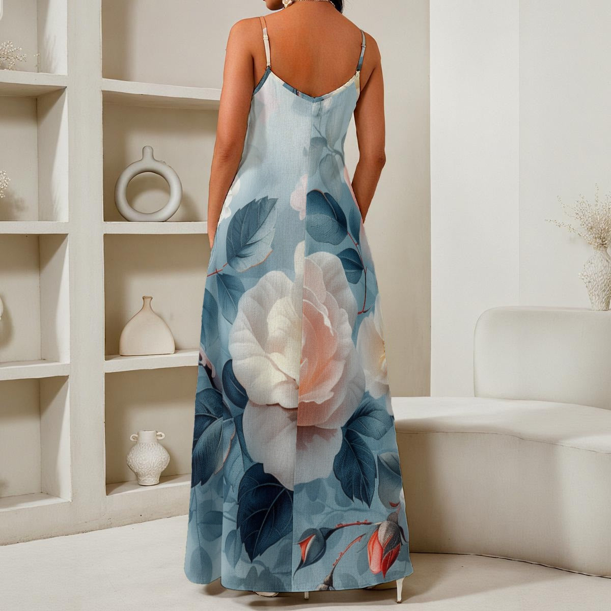 All-Over Print Women's V-Neck Maxi Dress Summer Fashion