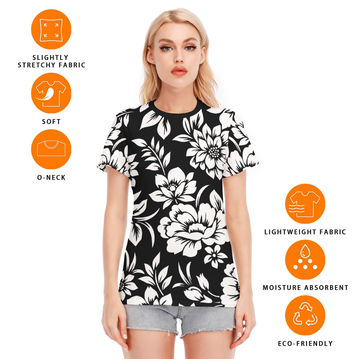 All-Over Print Women's Round Neck T-Shirt | 190GSM Cotton