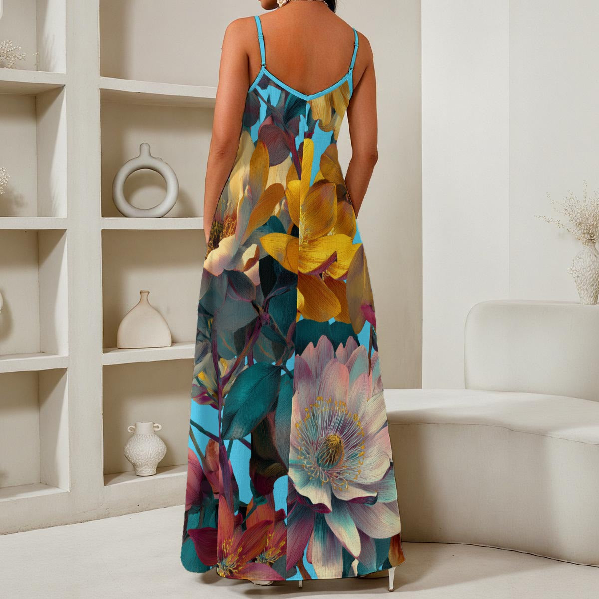 All-Over Print Women's Elegant V-Neck Maxi Dress