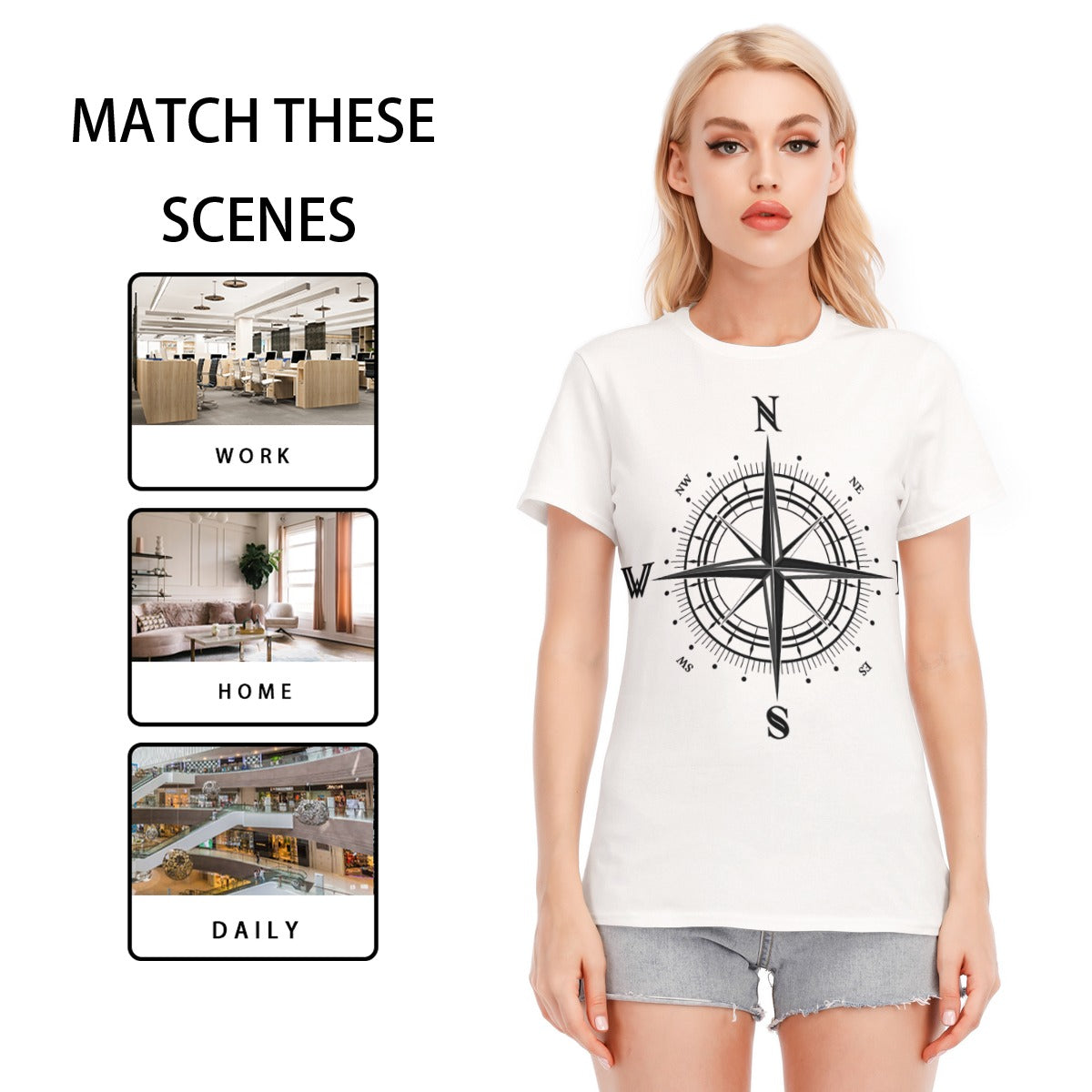 All-Over Print Women's Round Neck T-Shirt | 190GSM Cotton