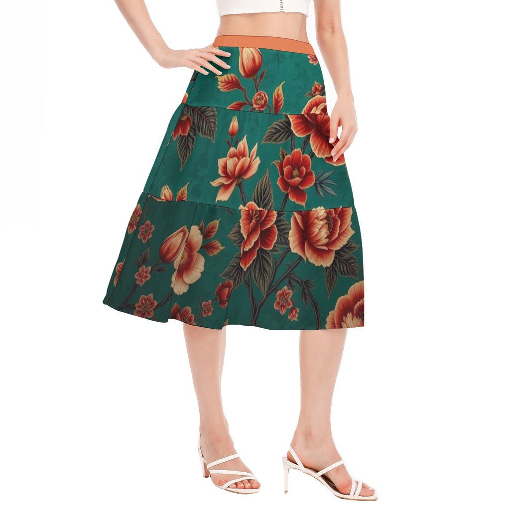 All-Over Print Women's Stitched Pleated Chiffon Skirt