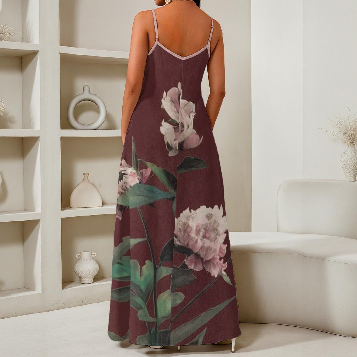All-Over Print Women's Elegant V-Neck Maxi Dress