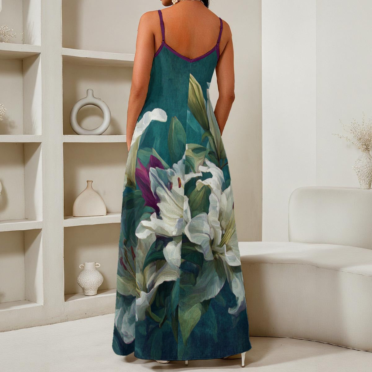 All-Over Print Women's Elegant V-Neck Maxi Dress