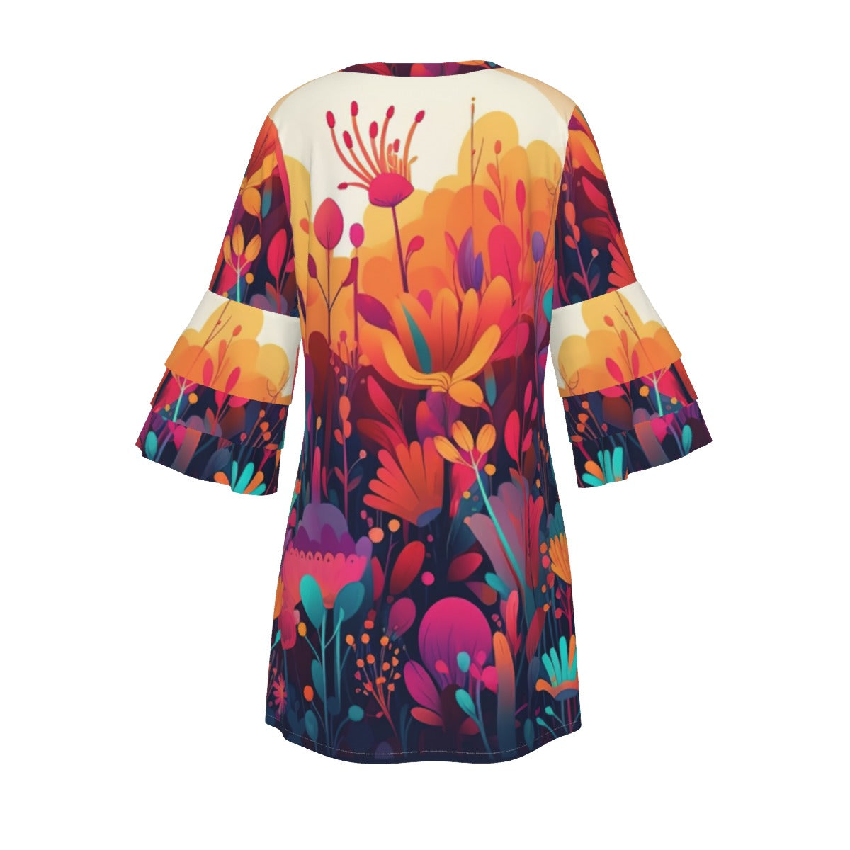 Festival of Flowers Stacked Ruffle Sleeve Dress