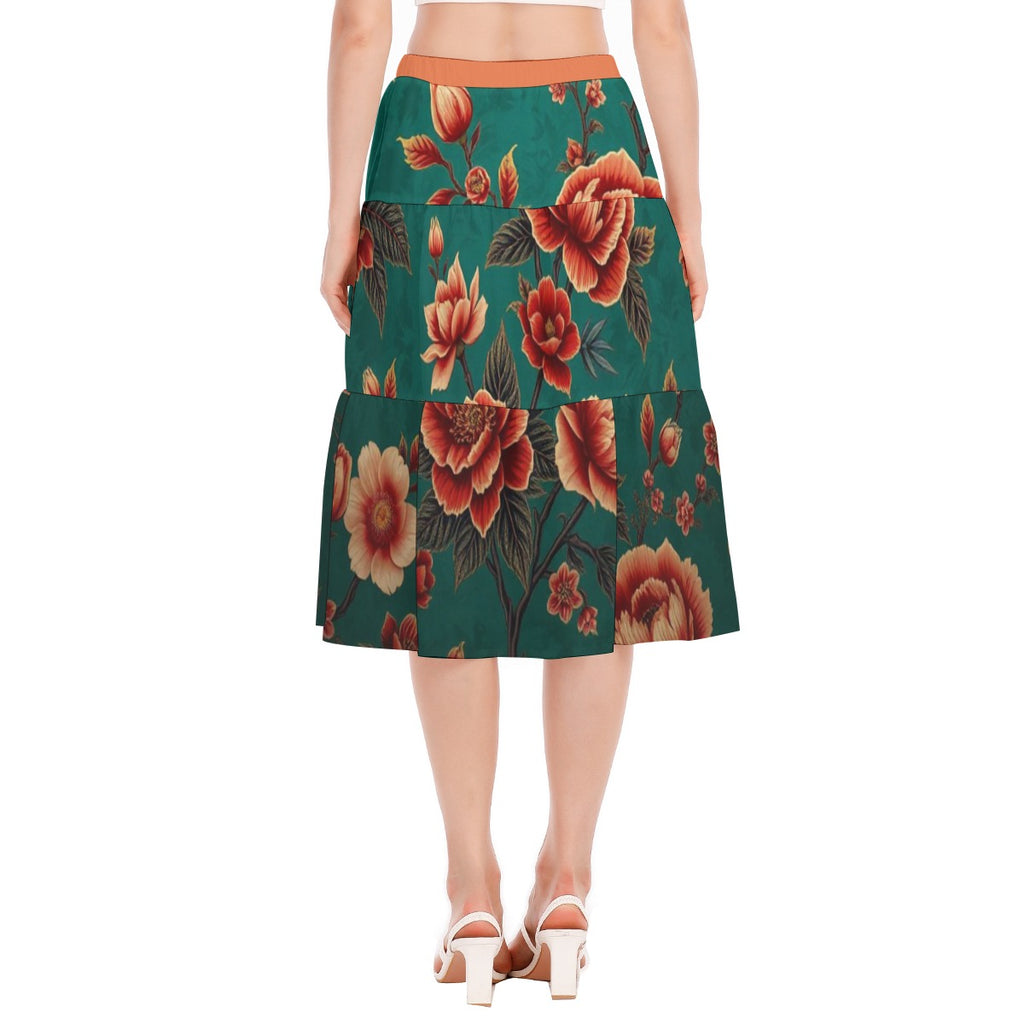 All-Over Print Women's Stitched Pleated Chiffon Skirt