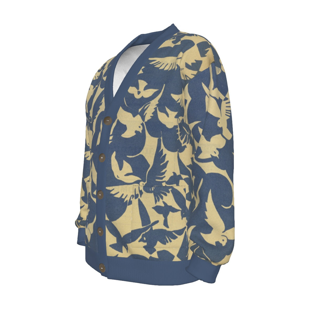 All-Over Print Unisex V-neck Knitted Fleece Cardigan With Button Closure