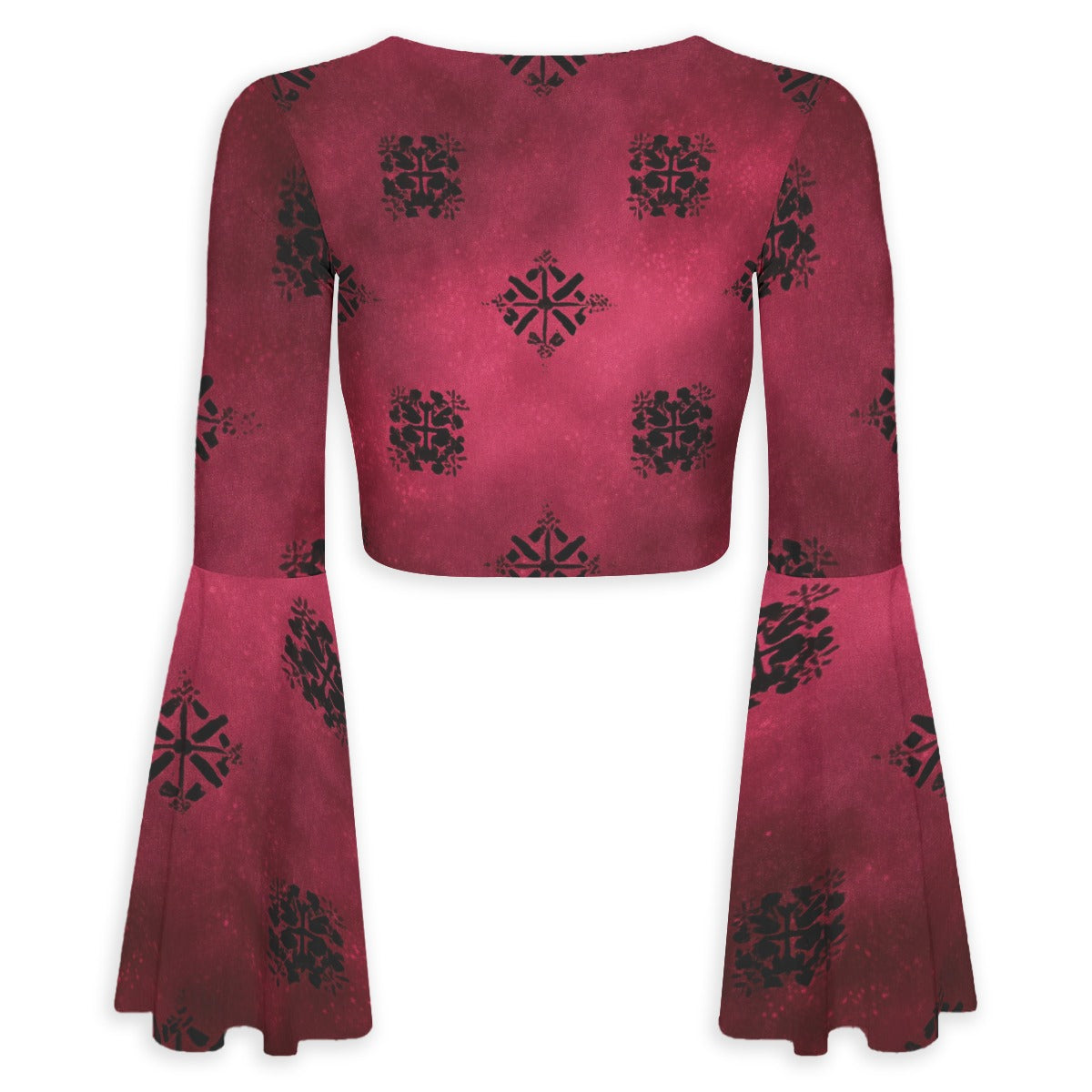 All-Over Print Women's Elegant Flared Sleeve Tie-Front Crop Top