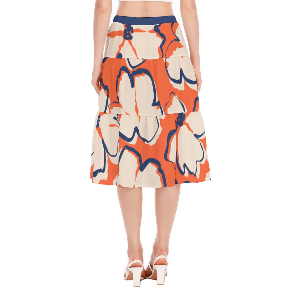All-Over Print Women's Stitched Pleated Chiffon Skirt