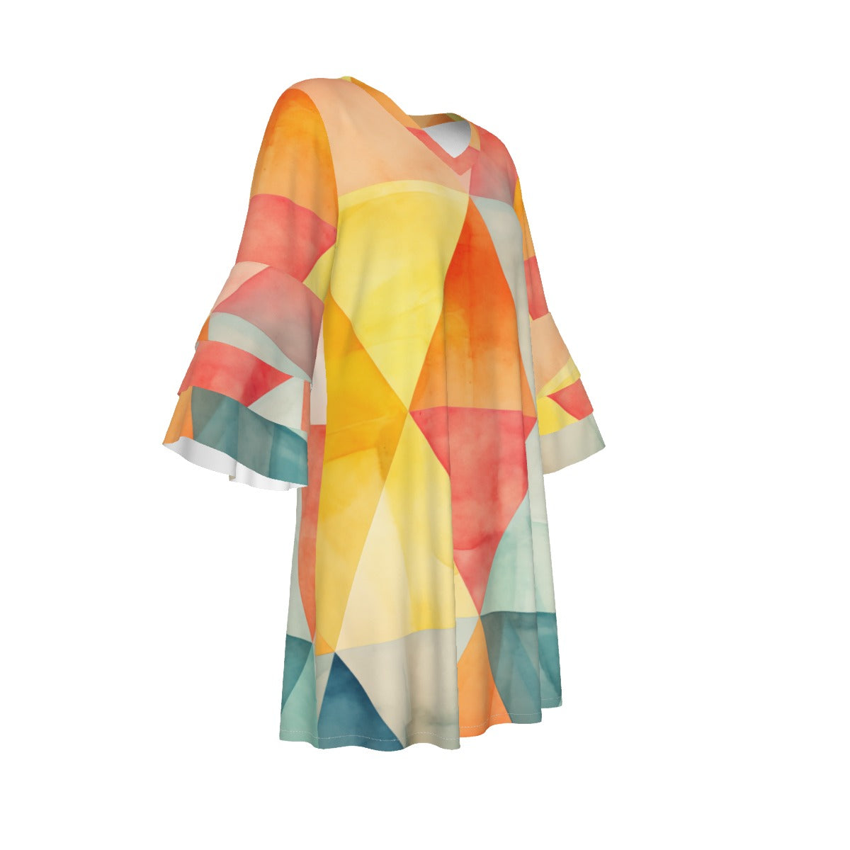 All-Over Print Women's Stacked Ruffle Sleeve Dress