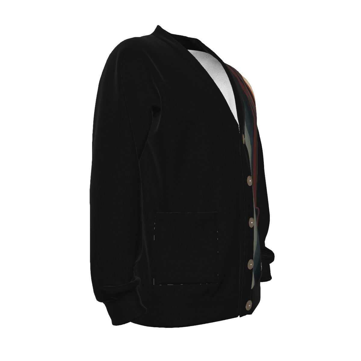 All-Over Print Unisex V-neck Knitted Fleece Cardigan With Button Closure