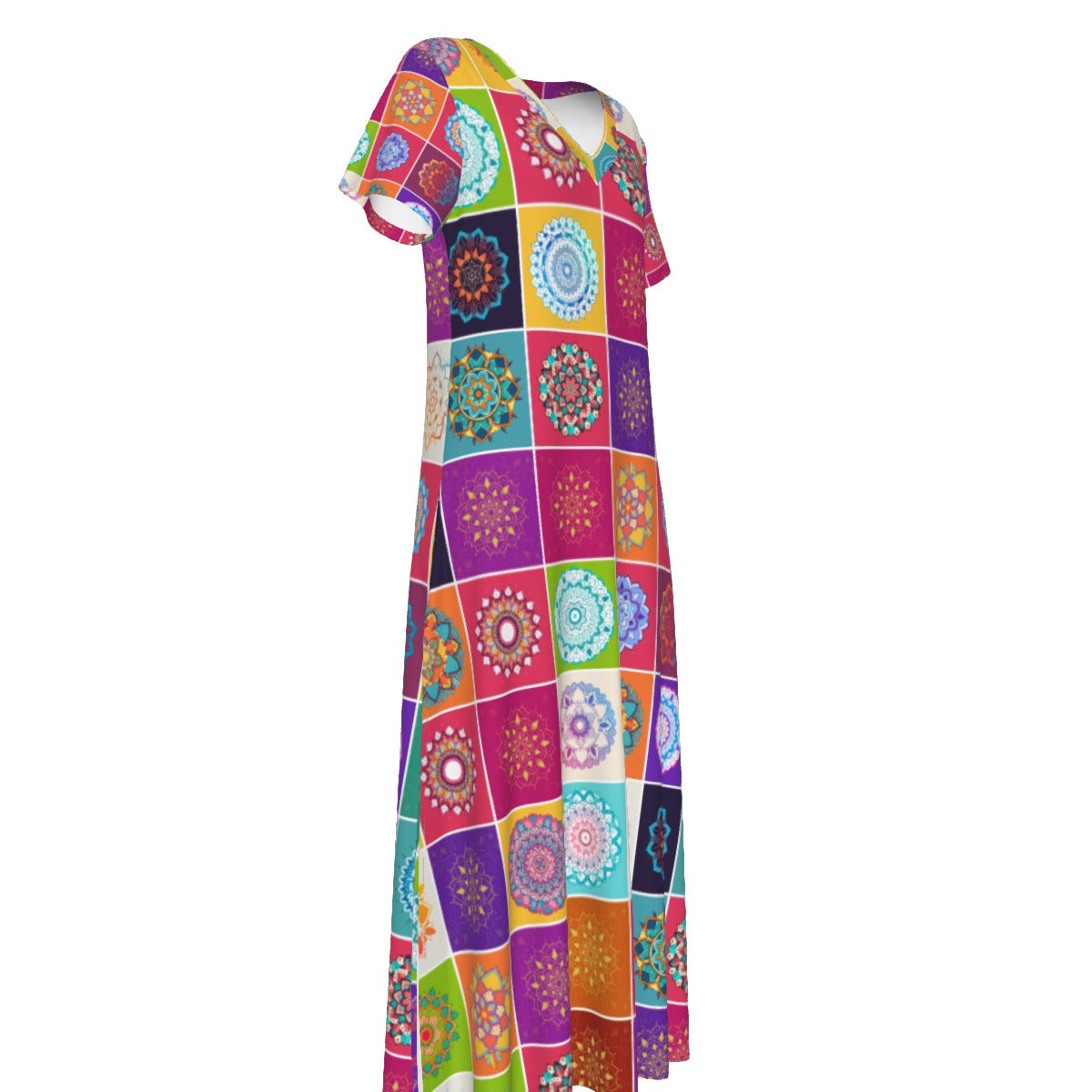All-Over Print Women's V-neck Dress With Side Slit