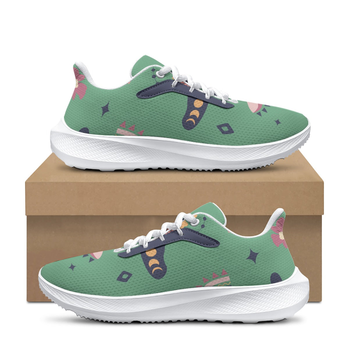 Retro Mint Green Abstract Print White Sole Sneaker