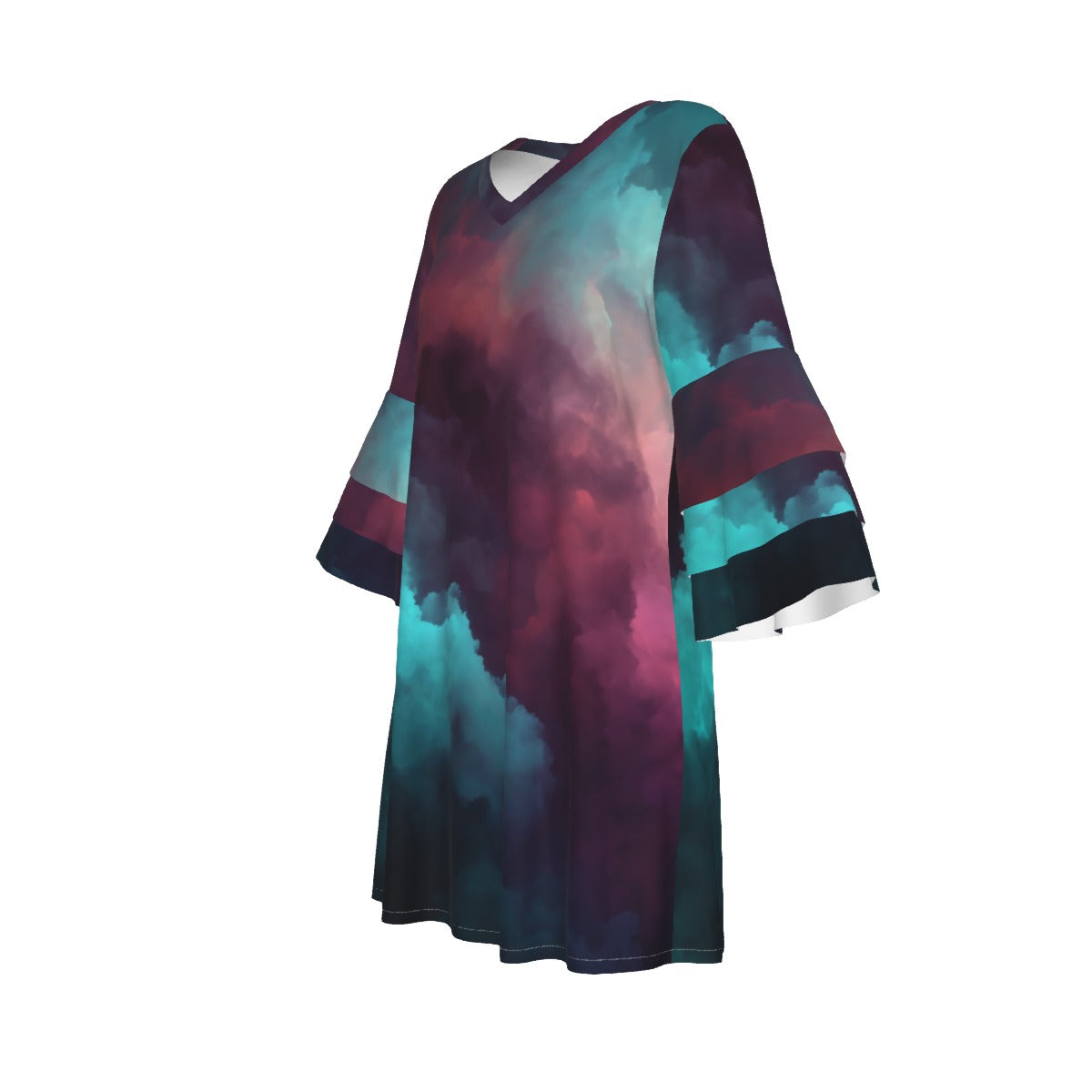 All-Over Print Women's Stacked Ruffle Sleeve Dress