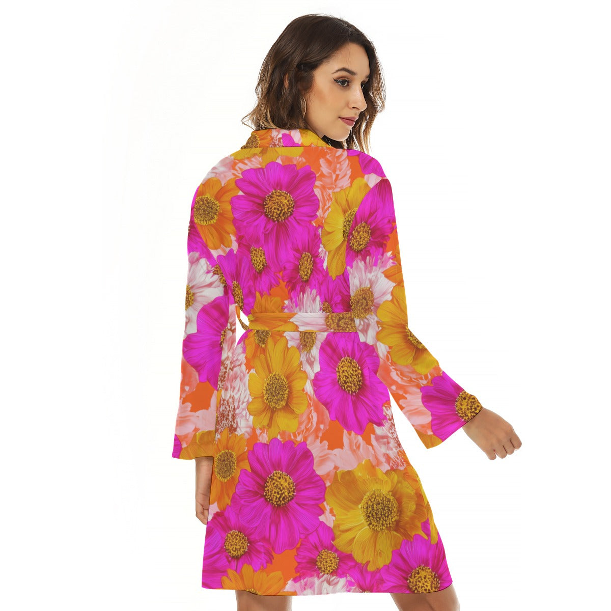 Womens All Over Print Jersey Robe Waist Tie Cozy Pocket Soft