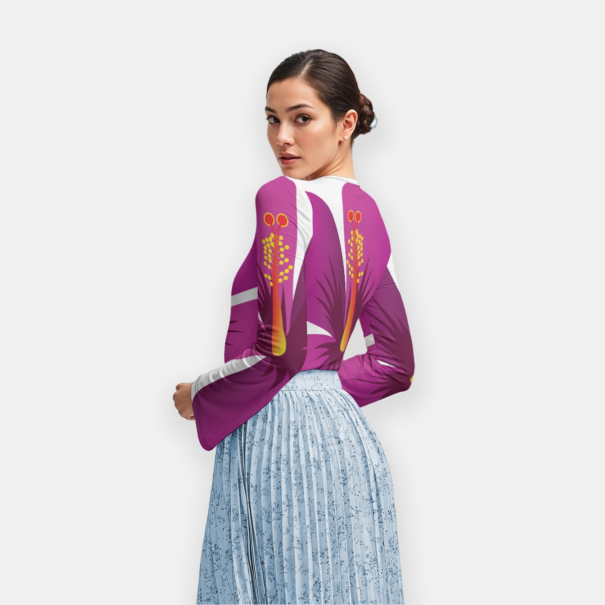 All-Over Print Women's Long Sleeve T-Shirt With Slightly Flared Sleeves