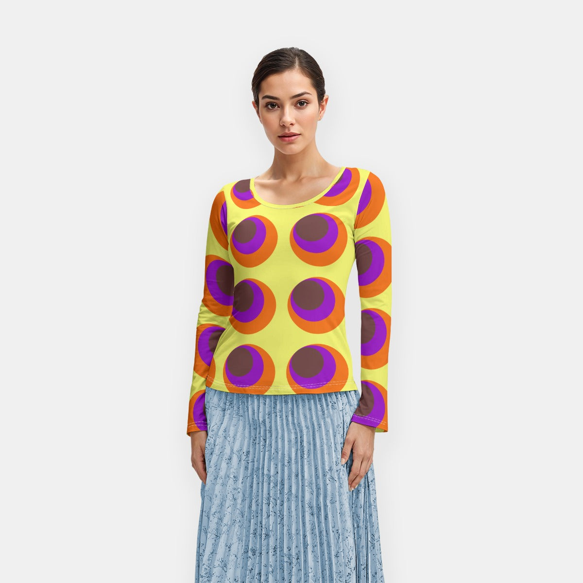 All-Over Print Women's Long Sleeve T-Shirt With Slightly Flared Sleeves