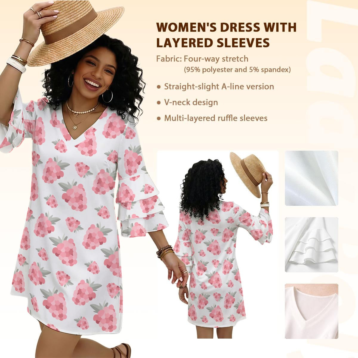 All-Over Print Women's Stacked Ruffle Sleeve Dress