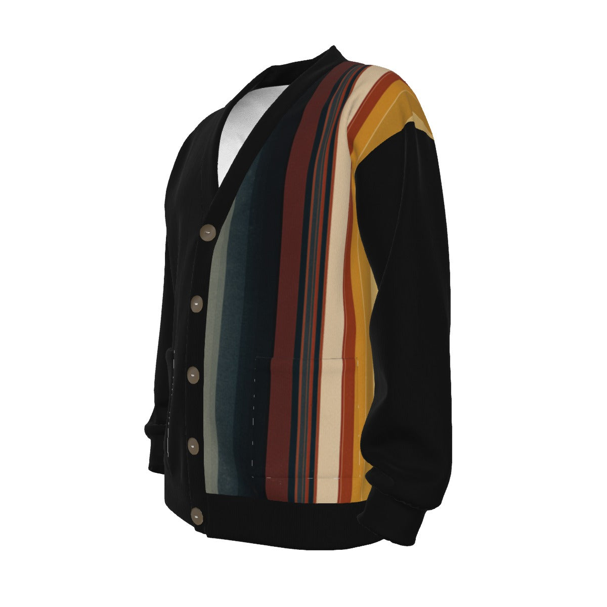 All-Over Print Unisex V-neck Knitted Fleece Cardigan With Button Closure