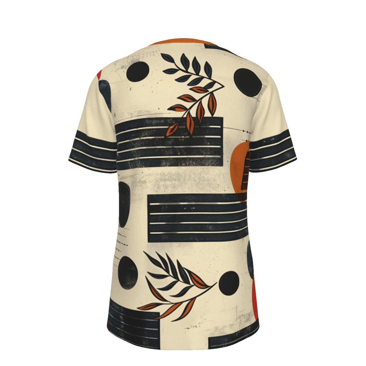 Retro Abstract Botanical Geometric Cream Cotton Tee