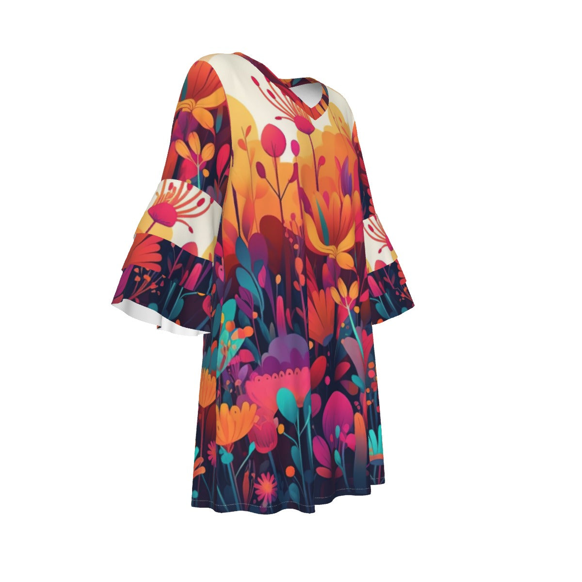Festival of Flowers Stacked Ruffle Sleeve Dress