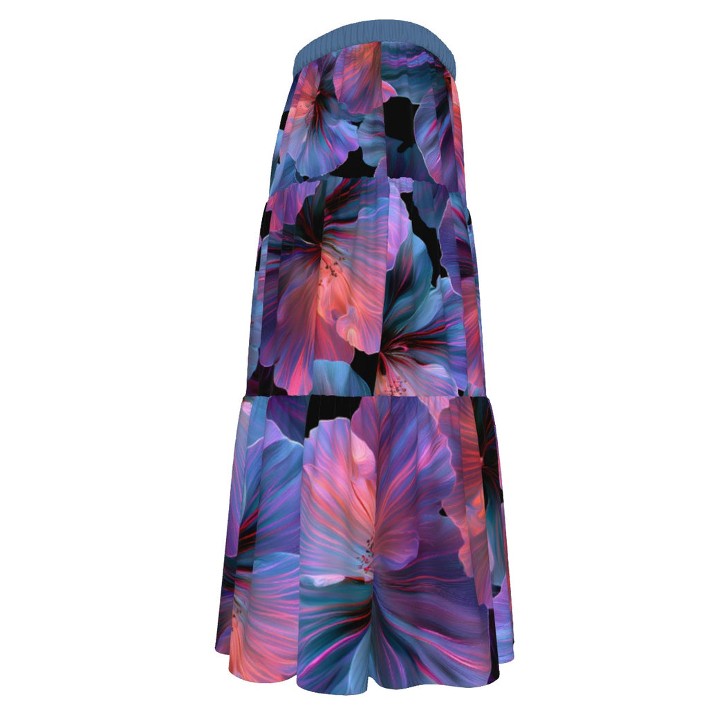 All-Over Print Women's Stitched Pleated Chiffon Skirt