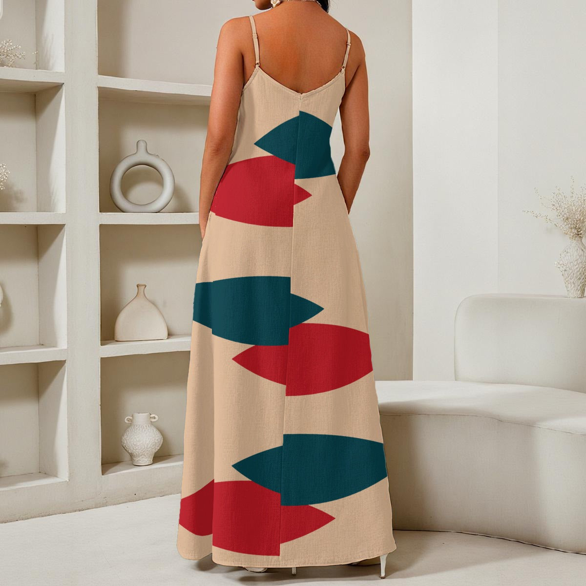 All-Over Print Women's Elegant V-Neck Maxi Dress Summer Wear