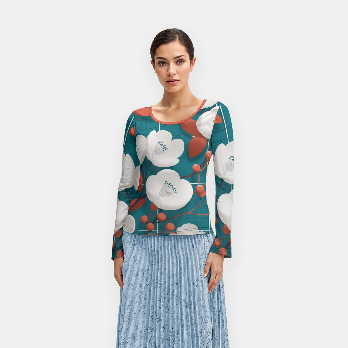 All-Over Print Women's Long Sleeve T-Shirt With Slightly Flared Sleeves