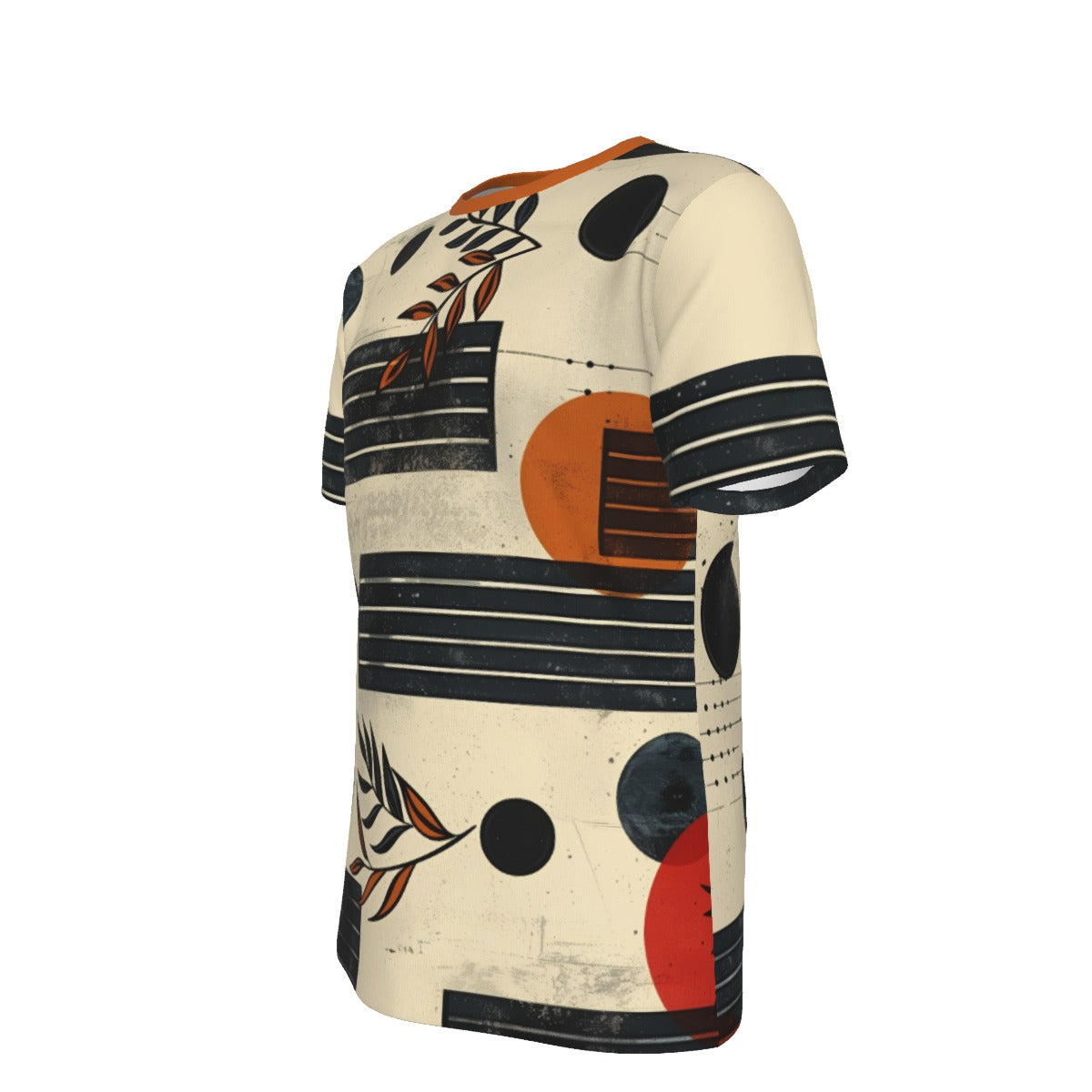 Retro Abstract Botanical Geometric Cream Cotton Tee