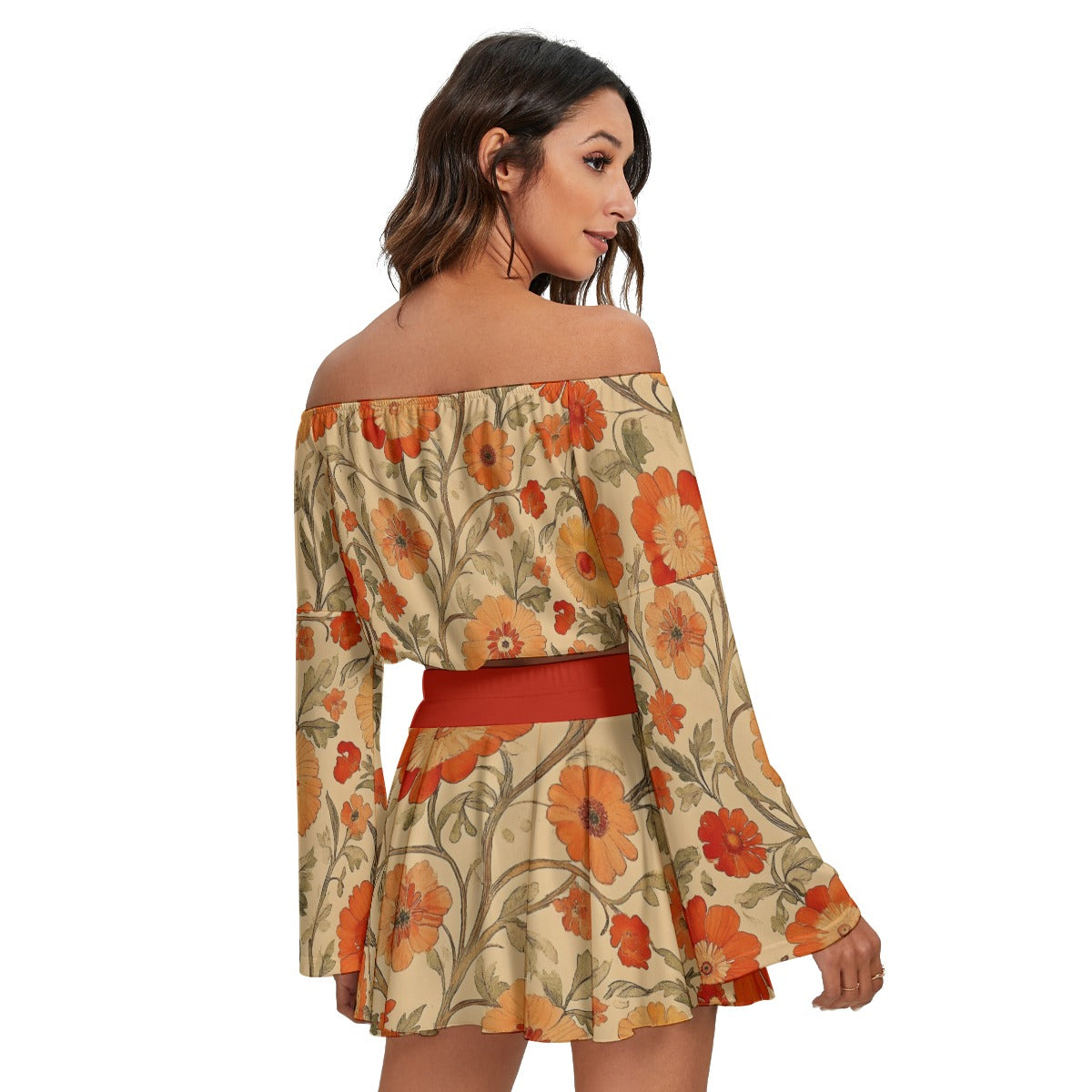 All-Over Print Women's Off-shoulder Top And Skirt Set