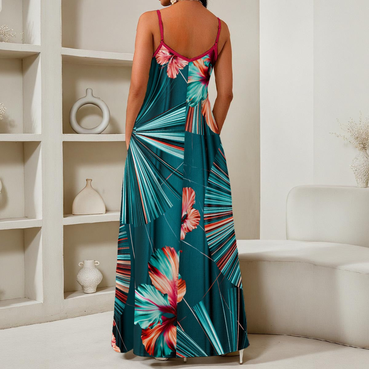 All-Over Print Women's Elegant V-Neck Maxi Dress
