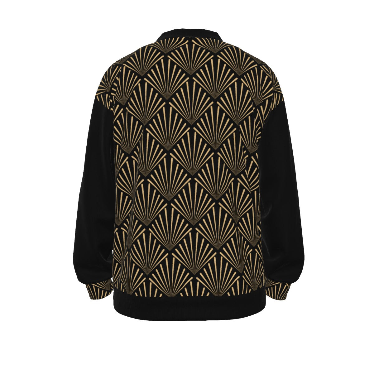 All-Over Print Unisex V-neck Knitted Fleece Cardigan With Button Closure black fan