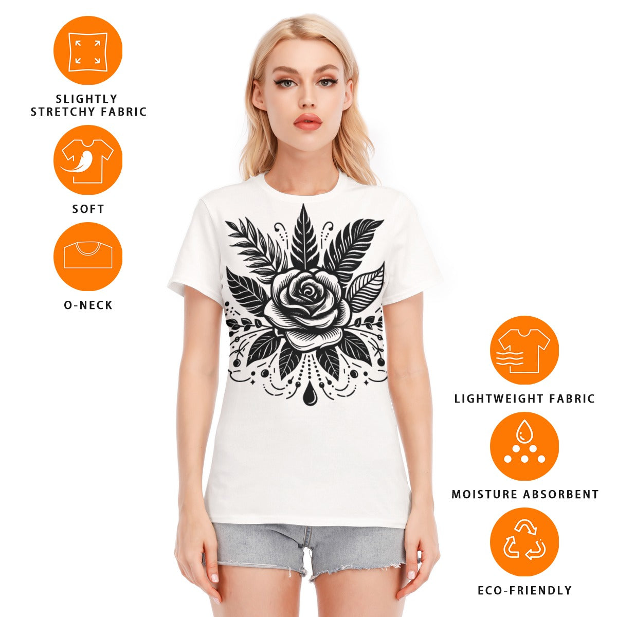 All-Over Print Women's Round Neck T-Shirt | 190GSM Cotton