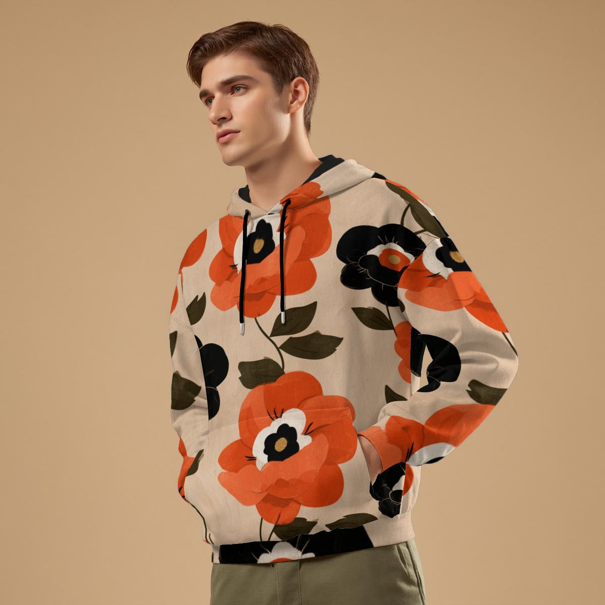 All-Over Print Unisex Pullover Hoodie | 310GSM Cotton orange flower