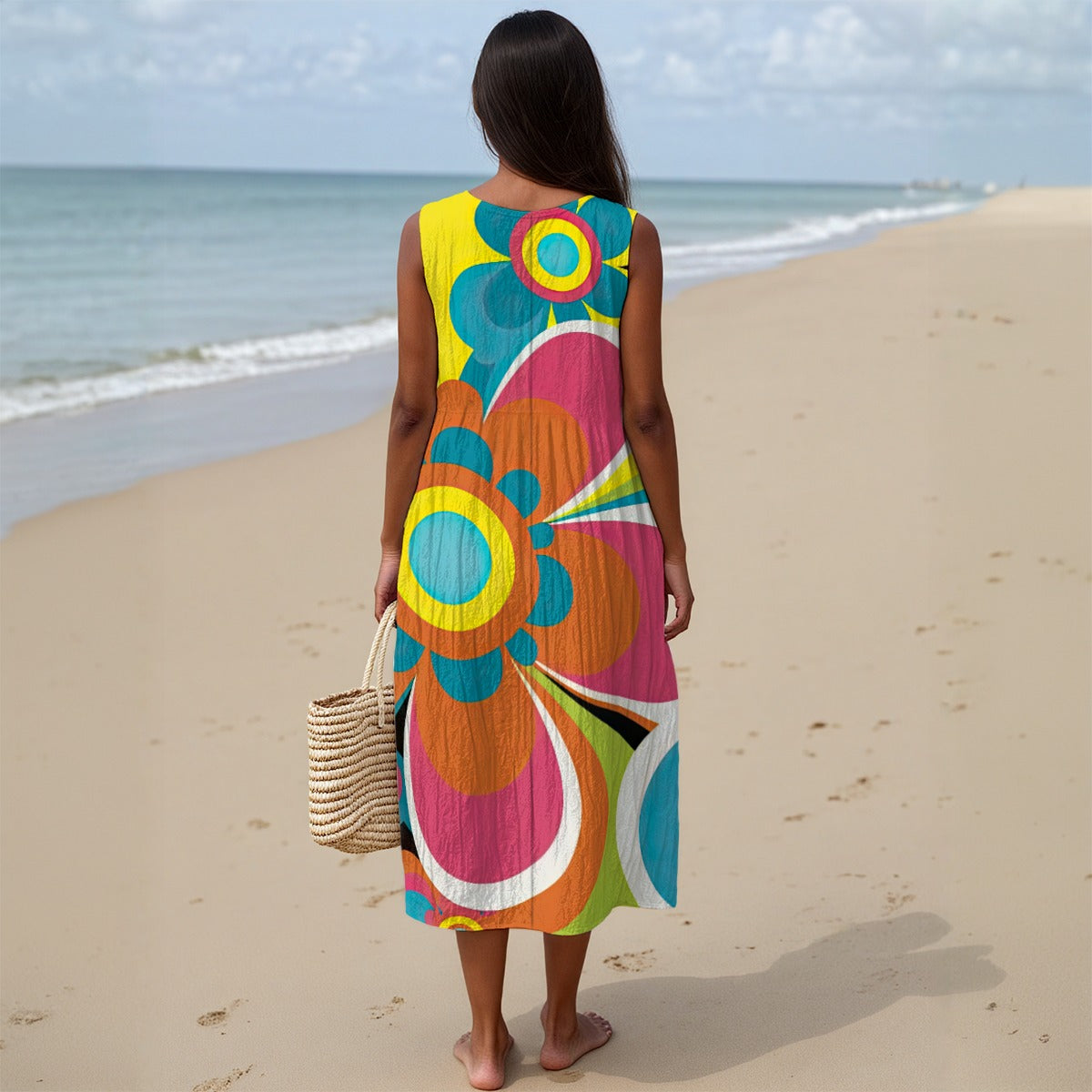 All-Over Print Women's Sleeveless Dress With Pocket|125GSM Slub Cotton