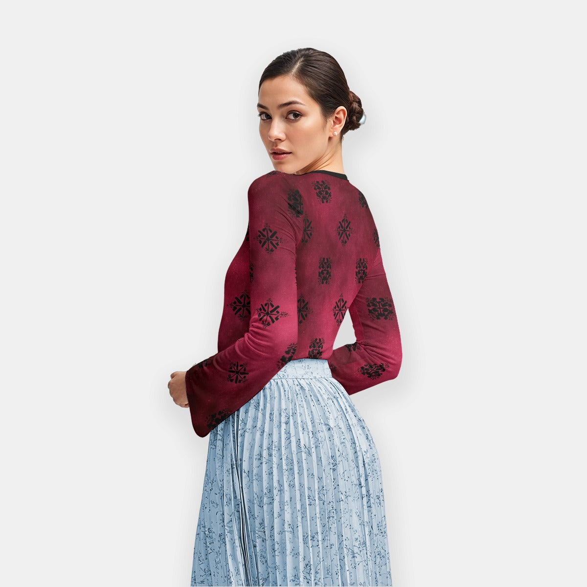 All-Over Print Women's Long Sleeve T-Shirt With Slightly Flared Sleeves
