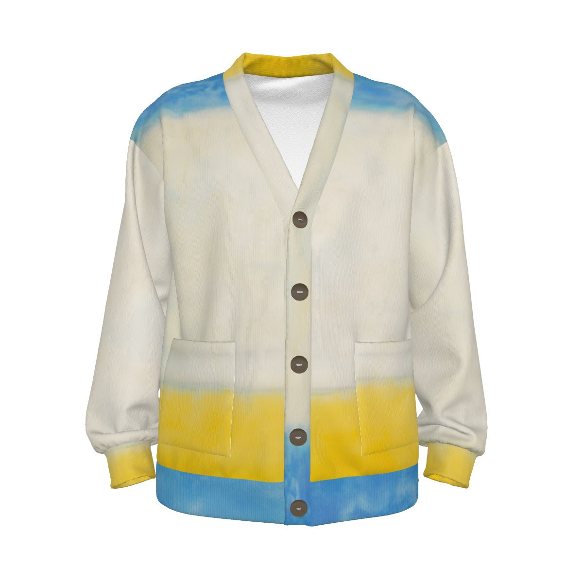 All-Over Print Unisex V-neck Knitted Fleece Cardigan With Button Closure