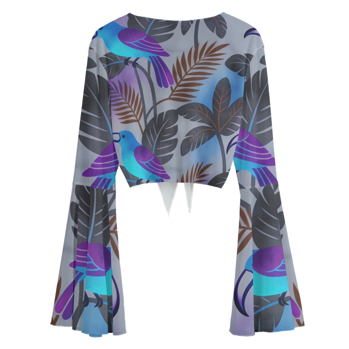 Women’s Mesh Lace-Up Bell Sleeve Blouse Elegant Fashion