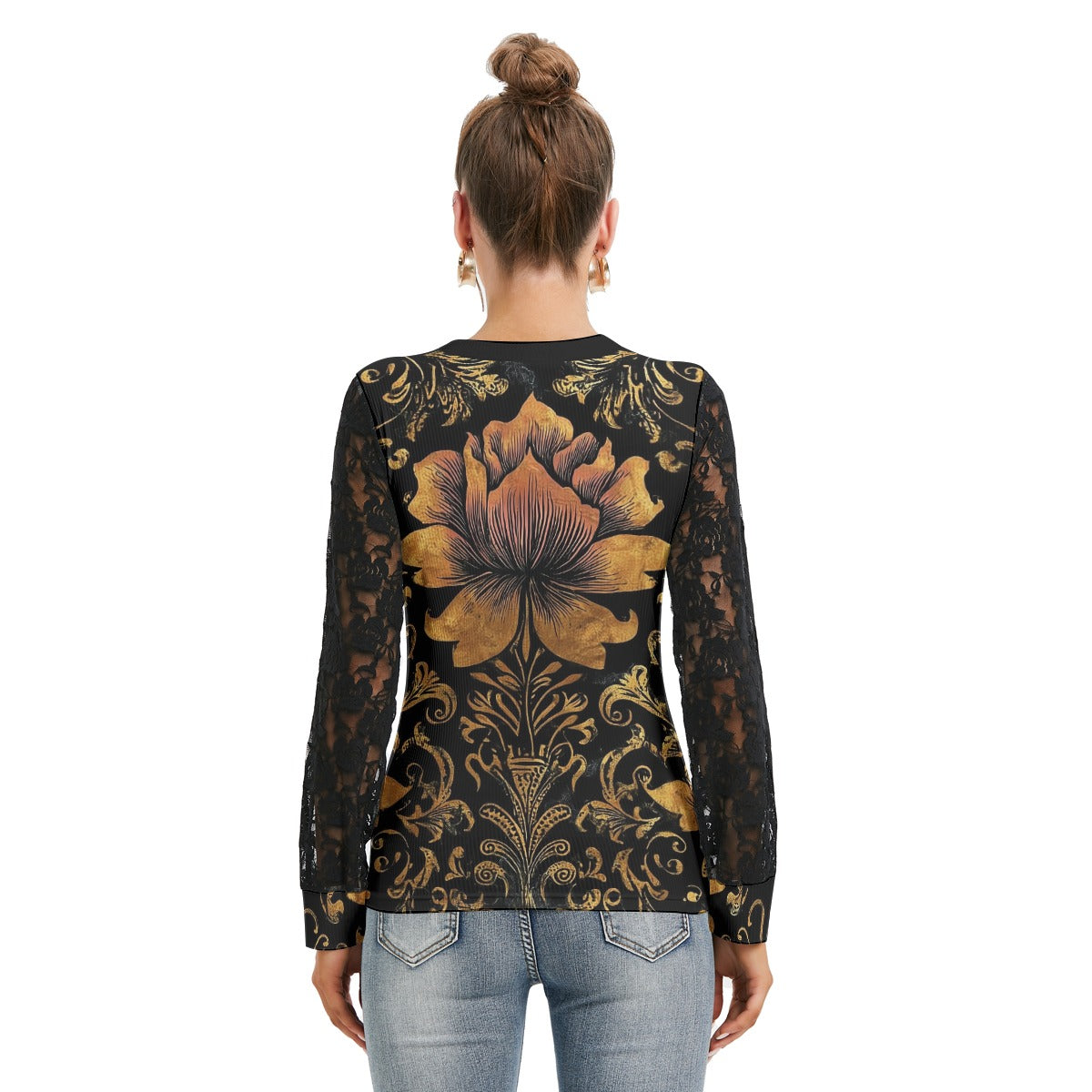 All-Over Print Women's T-shirt And Sleeve With Black Lace