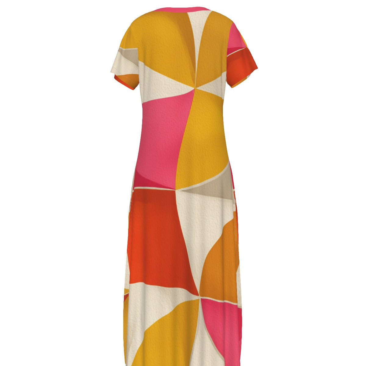 All-Over Print Women's V-neck Dress With Side Slit-groovy gold and pink