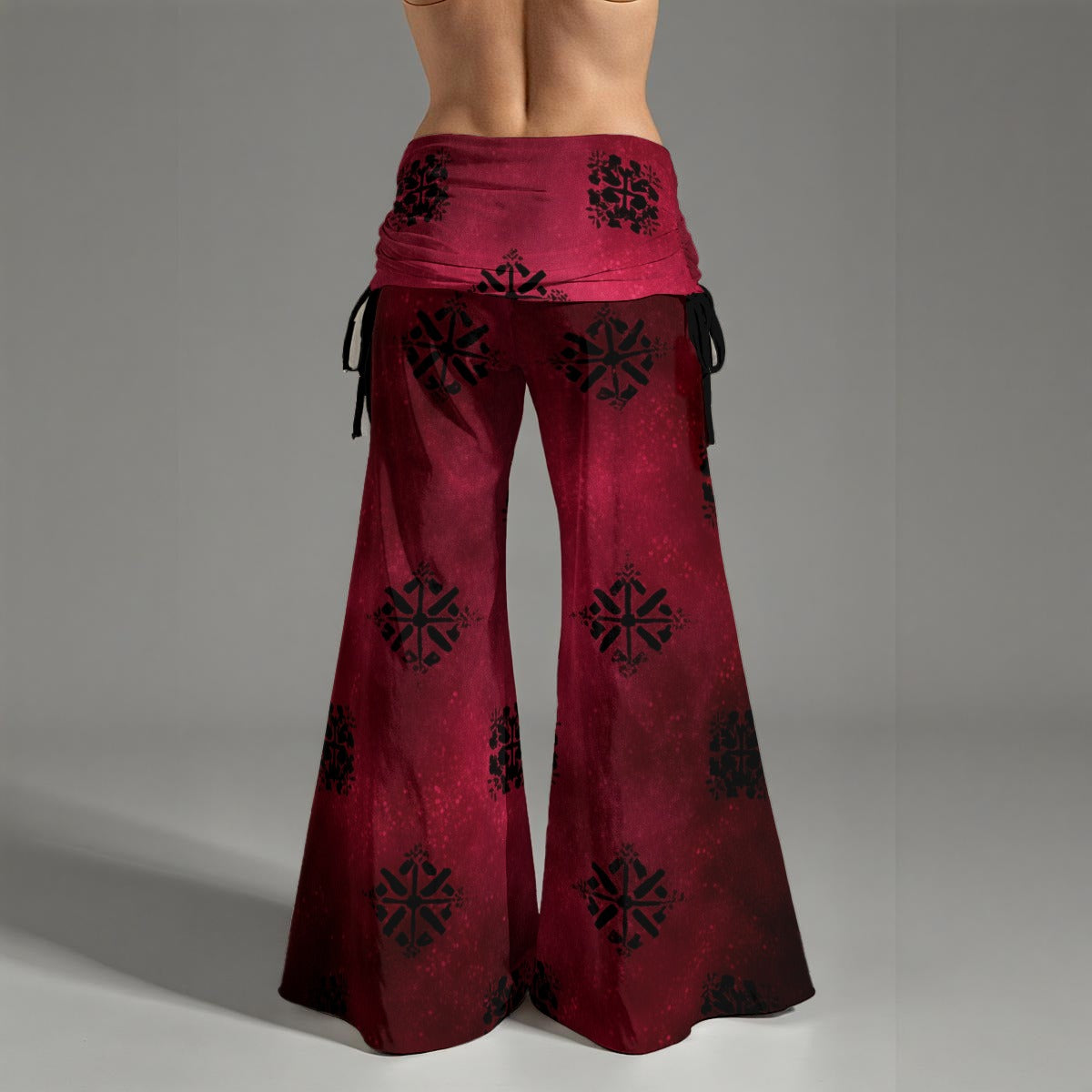 All-Over Print Women's High Waist Wide Leg Pants- Red Harvest