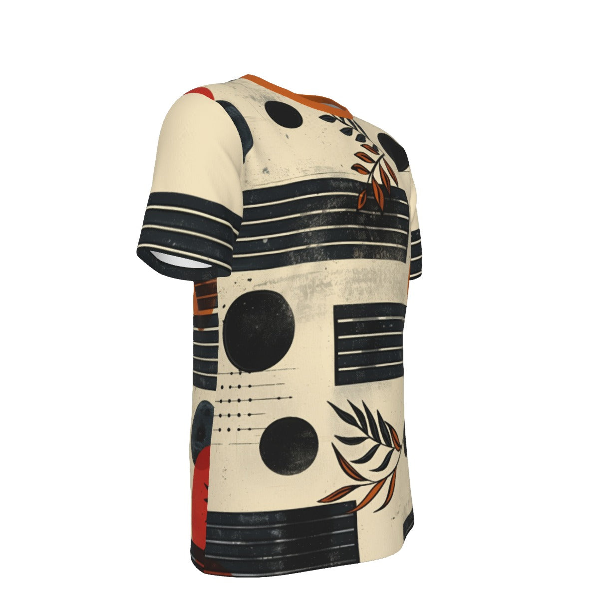 Retro Abstract Botanical Geometric Cream Cotton Tee